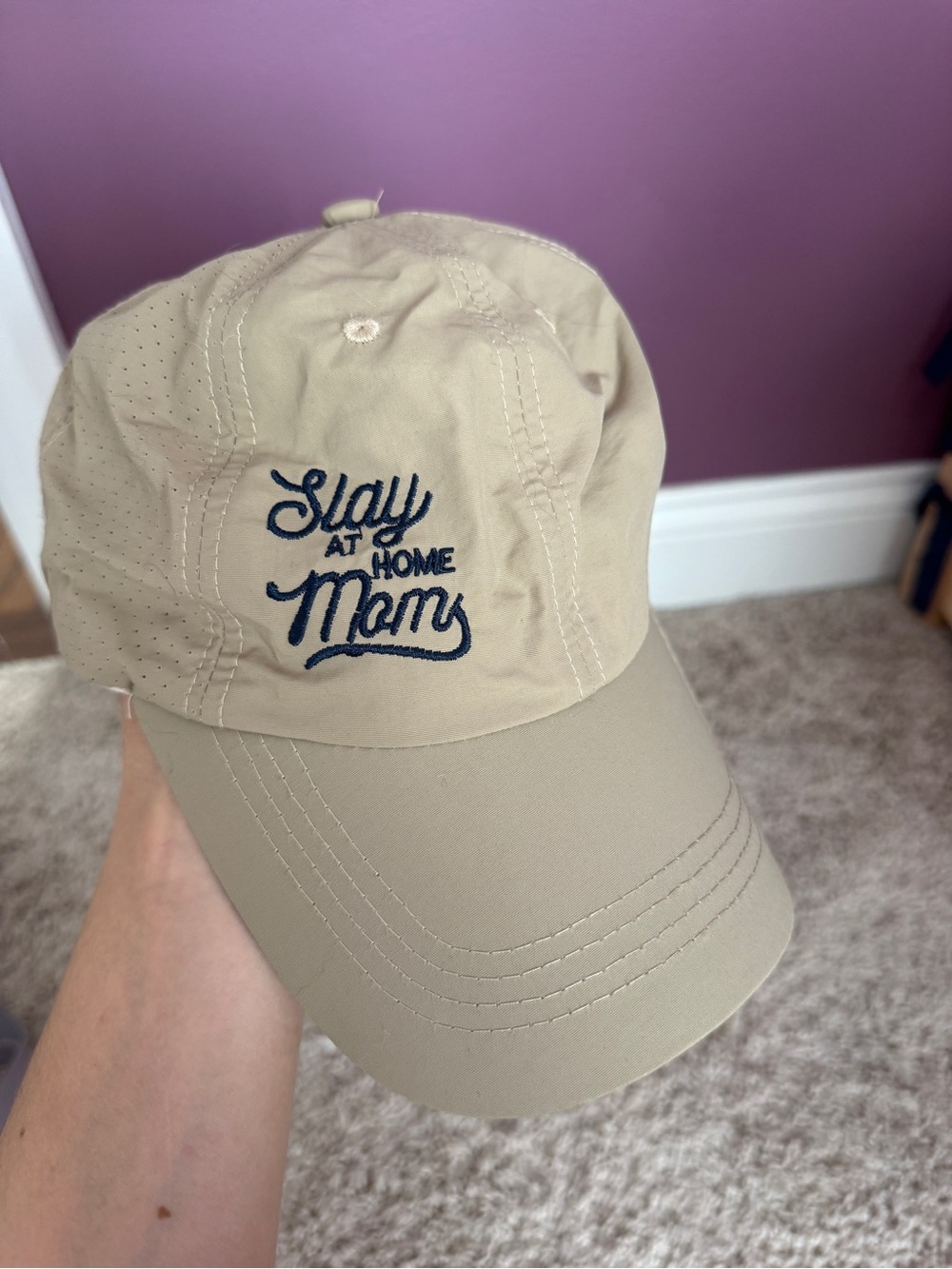 Beige 'Slay At Home Moms' Embroidered Baseball Cap